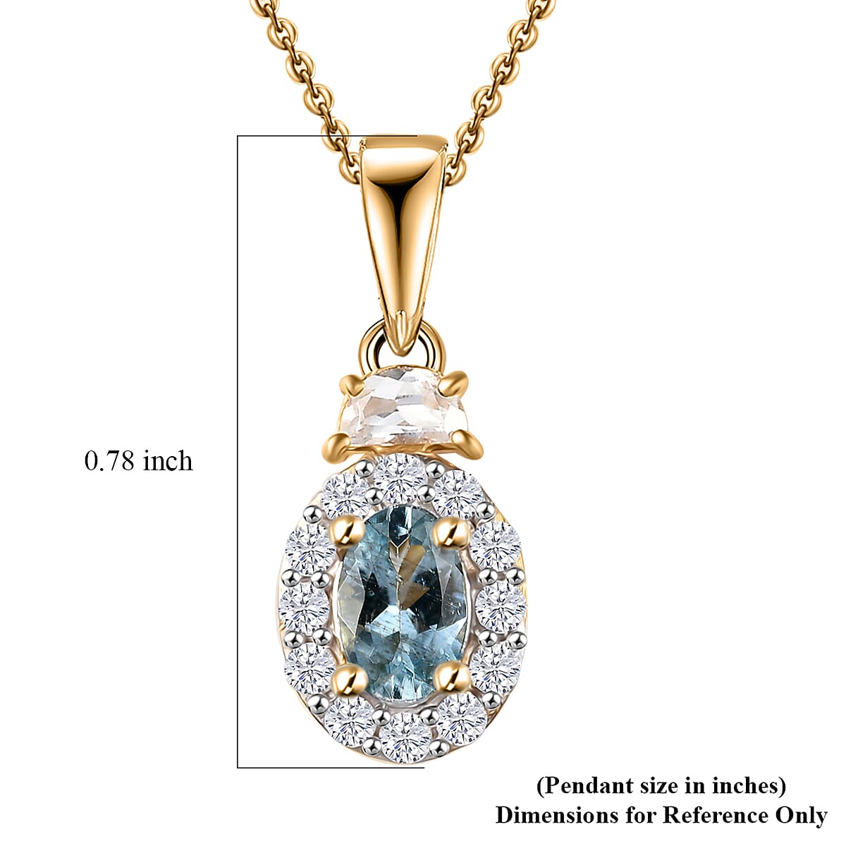 Santa Maria Aquamarine and White Zircon 0.90 ctw Half Moon Pendant Necklace in 18K Vermeil Yellow Gold Over Sterling Silver 20 Inches