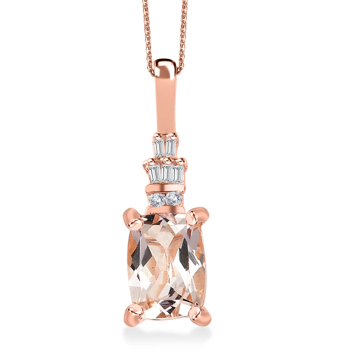 Premium Marropino Morganite and Diamond 0.90 ctw Ballerina Pendant Necklace in 18K Vermeil Rose Gold Over Sterling Silver 20 Inches image number 0