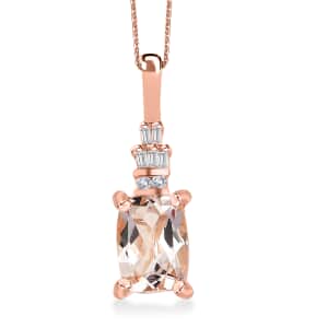 Premium Marropino Morganite and Diamond 0.90 ctw Ballerina Pendant Necklace in 18K Vermeil Rose Gold Over Sterling Silver 20 Inches