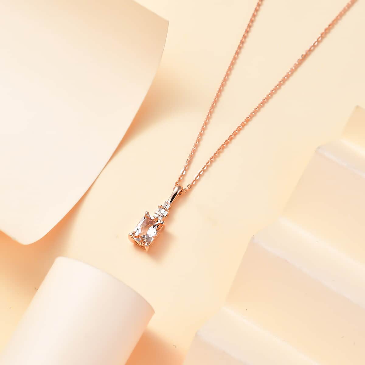 Premium Marropino Morganite and Diamond 0.90 ctw Ballerina Pendant Necklace in 18K Vermeil Rose Gold Over Sterling Silver 20 Inches image number 1