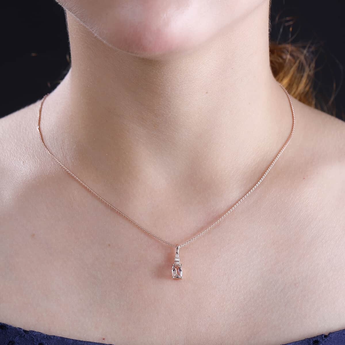 Premium Marropino Morganite and Diamond 0.90 ctw Ballerina Pendant Necklace in 18K Vermeil Rose Gold Over Sterling Silver 20 Inches image number 2