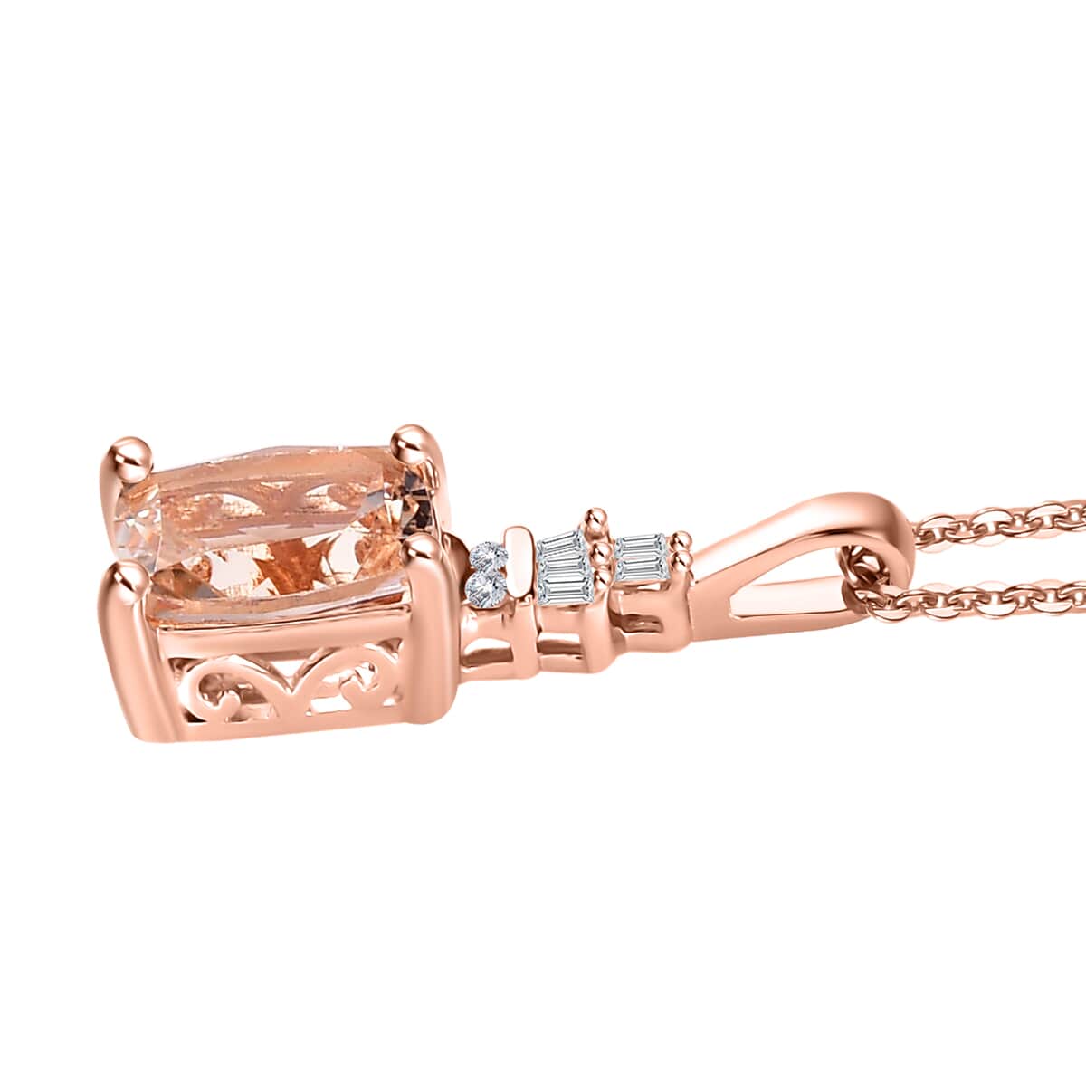 Premium Marropino Morganite and Diamond 0.90 ctw Ballerina Pendant Necklace in 18K Vermeil Rose Gold Over Sterling Silver 20 Inches image number 3