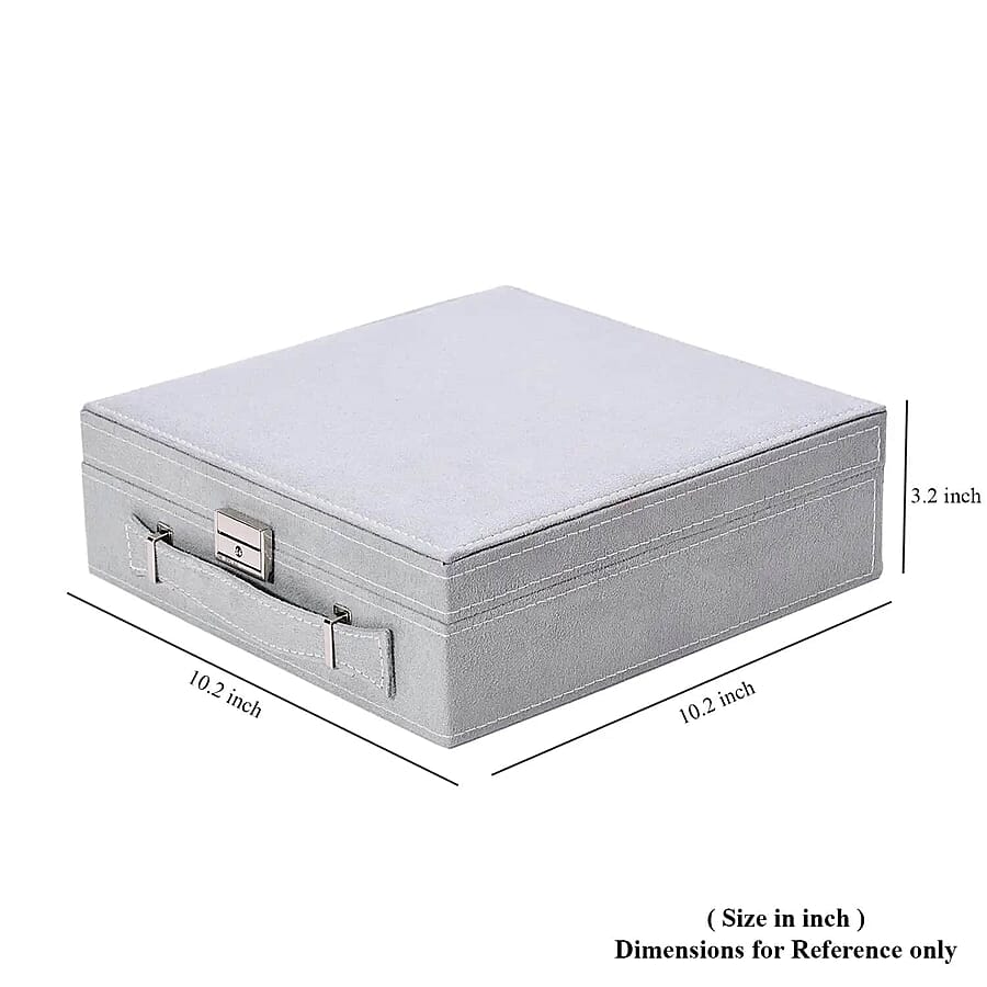 Set of 2 Purple and Gray Faux Velvet Briefcase Style 2-Tier Jewelry Box with Anti-Tarnish and Scratch Protection Interior (Approx 60 Rings, etc)