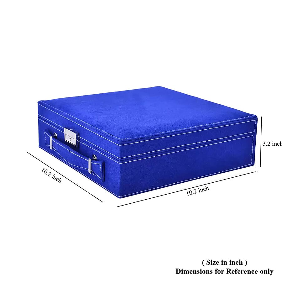 Set of 3 Purple, Gray and Royal Blue Faux Velvet Briefcase Style 2-Tier Jewelry Box with Anti-Tarnish and Scratch Protection Interior (Approx 60 Rings, etc)