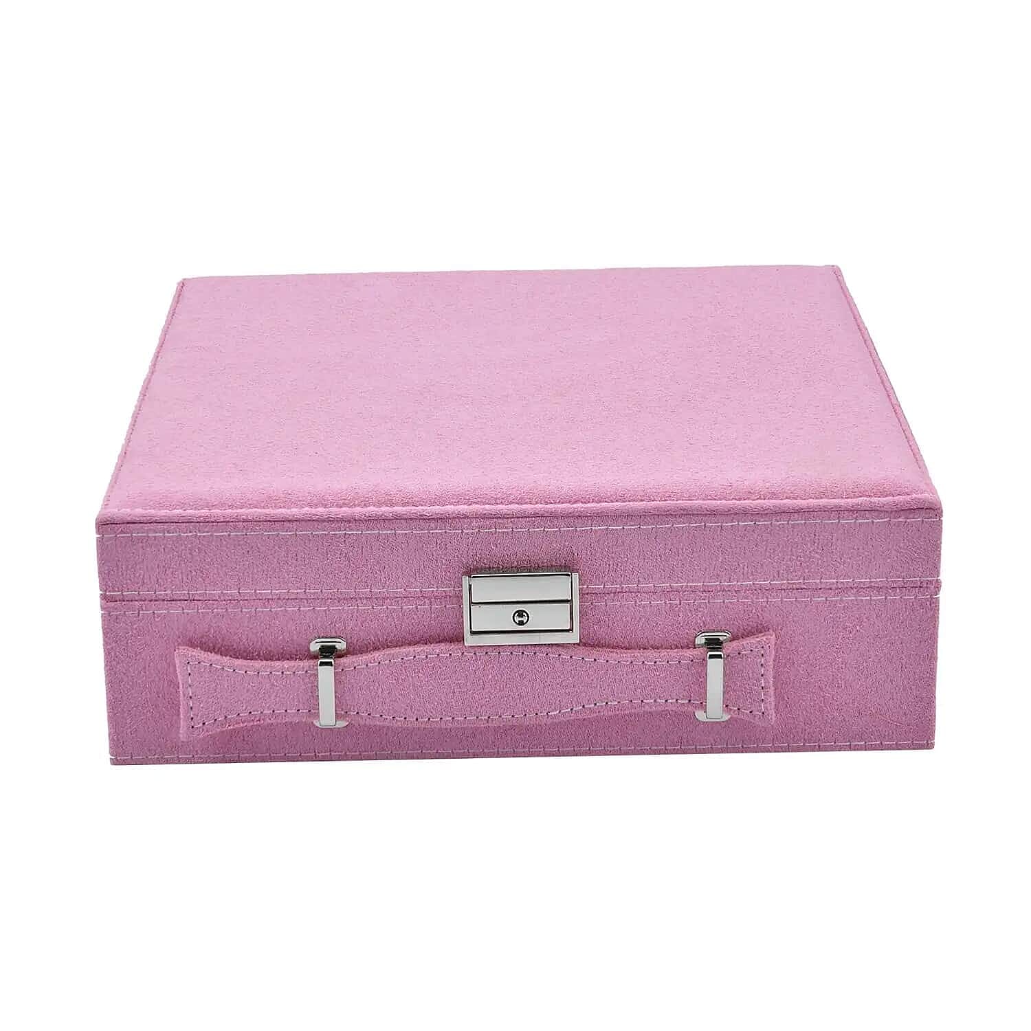 Set of 5 Multi Color Faux Velvet Briefcase Style 2-Tier Jewelry Box with Anti-Tarnish and Scratch Protection Interior (Approx 60 Rings, etc)