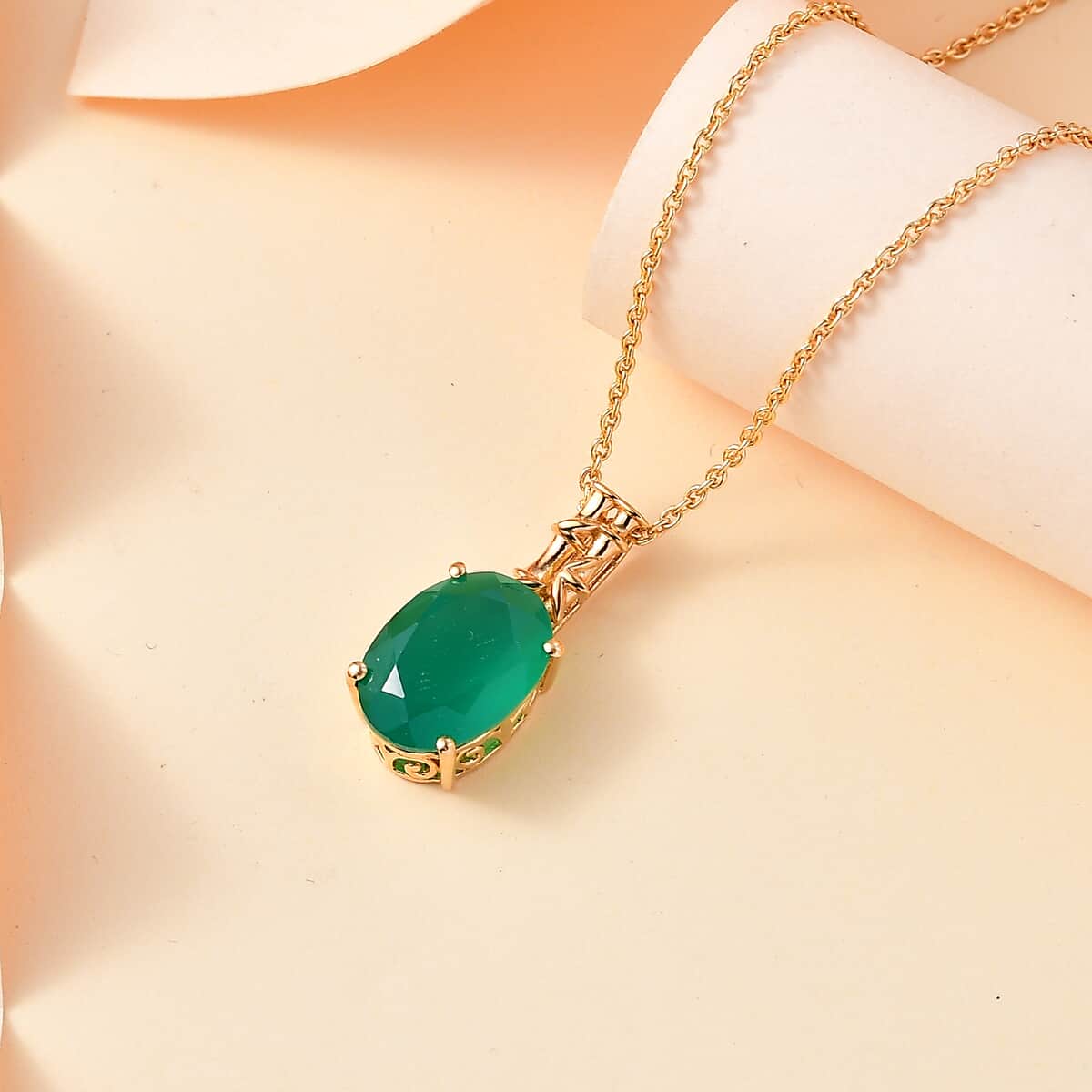 Verde Onyx 5.65 ctw Bamboo Pendant Necklace 20 Inches in 18K Vermeil Yellow Gold Over Sterling Silver image number 1