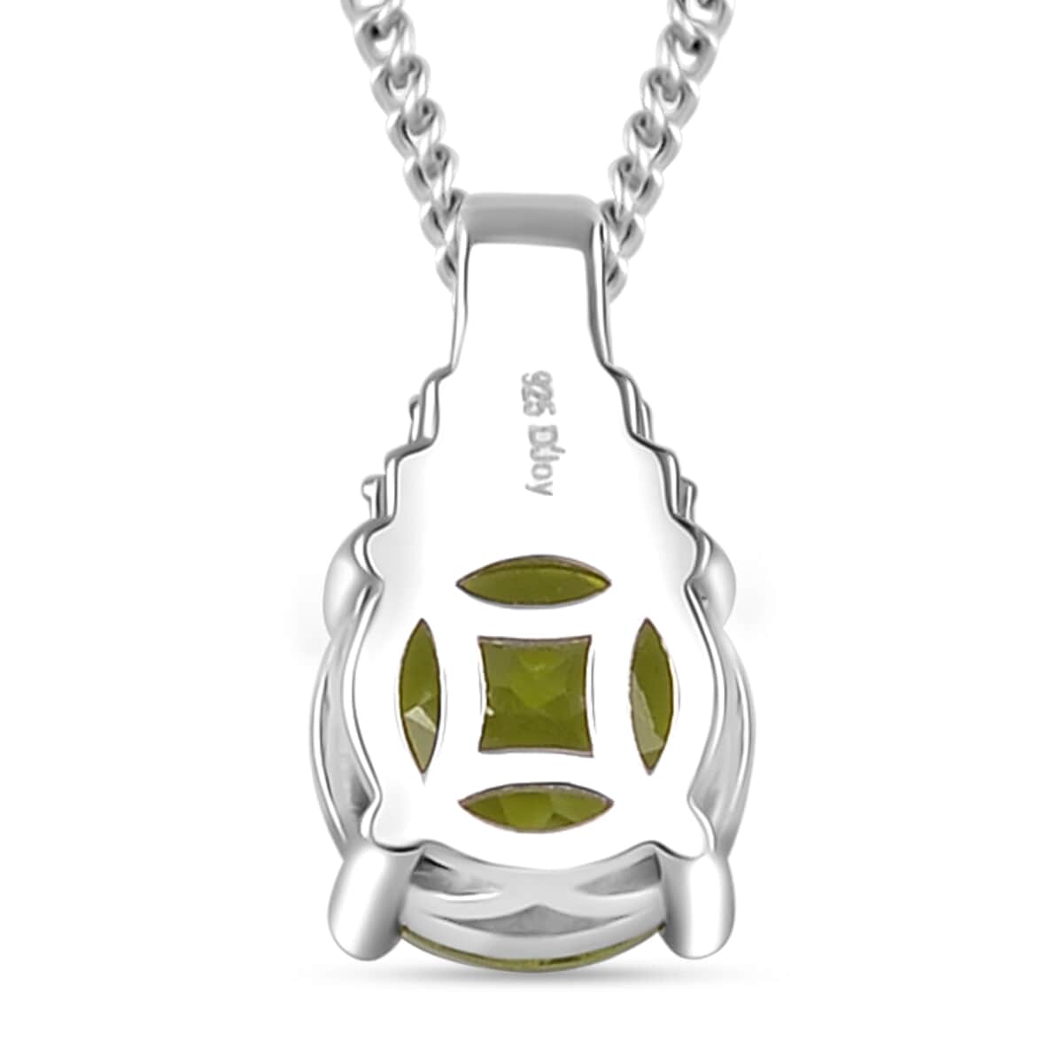 Hebei Peridot, Natural Champagne and White Diamond 3.10 ctw Elegant Pendant Necklace in Platinum and Rhodium Over Sterling Silver 18 Inches image number 4