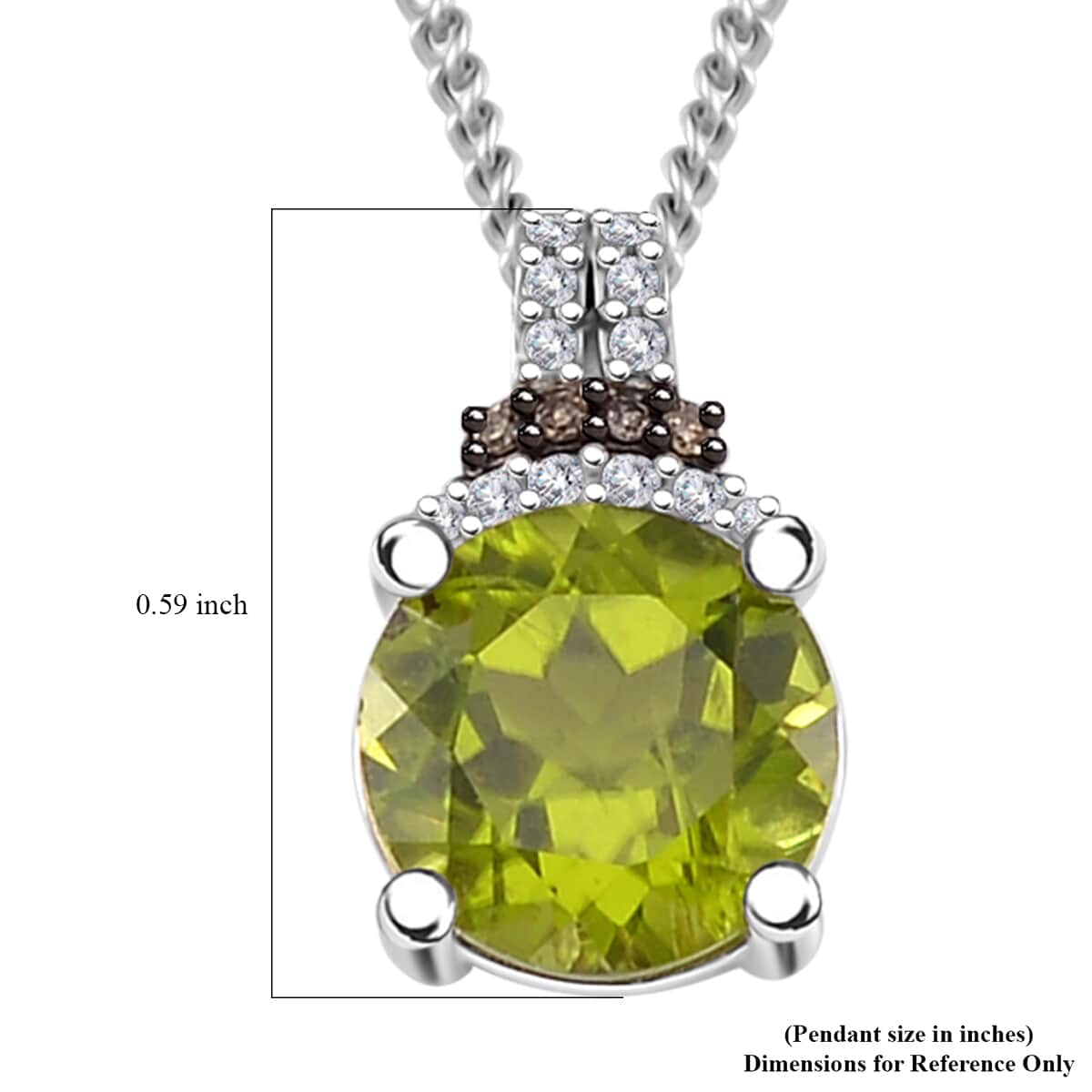 Hebei Peridot, Natural Champagne and White Diamond 3.10 ctw Elegant Pendant Necklace in Platinum and Rhodium Over Sterling Silver 18 Inches image number 6