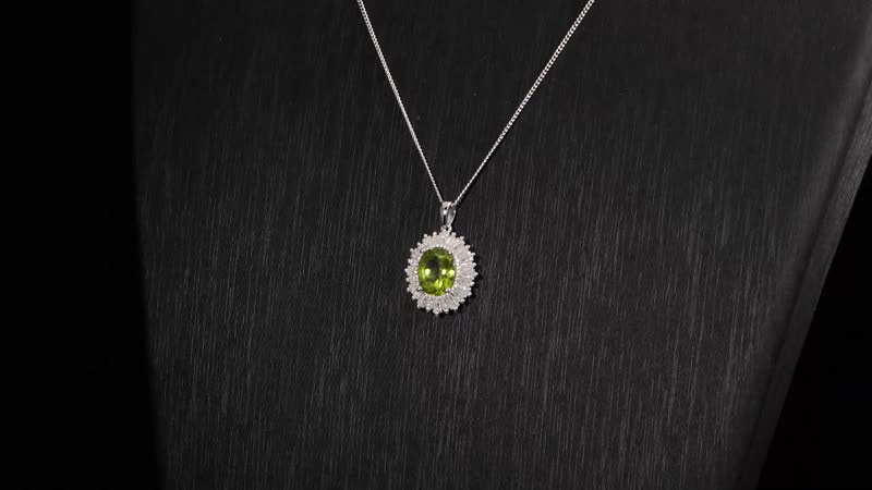Hebei Peridot and Moissanite 3.70 ctw Victory Tribute Pendant Necklace in Platinum Over and Rhodium Over Sterling Silver 18 Inches
