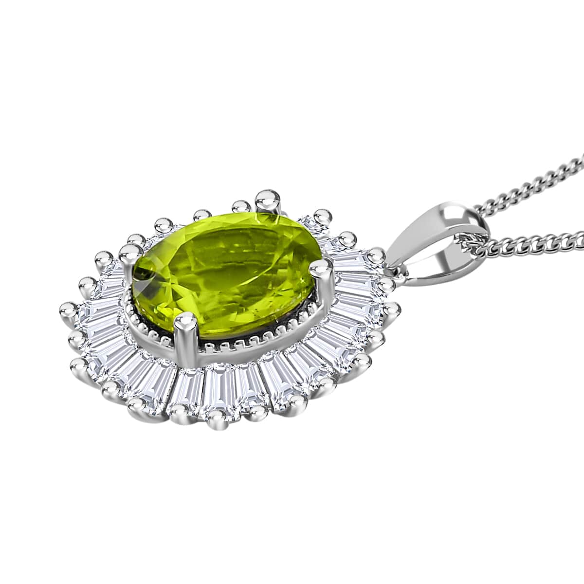 Hebei Peridot and Moissanite 3.70 ctw Victory Tribute Pendant Necklace in Platinum Over and Rhodium Over Sterling Silver 18 Inches image number 3