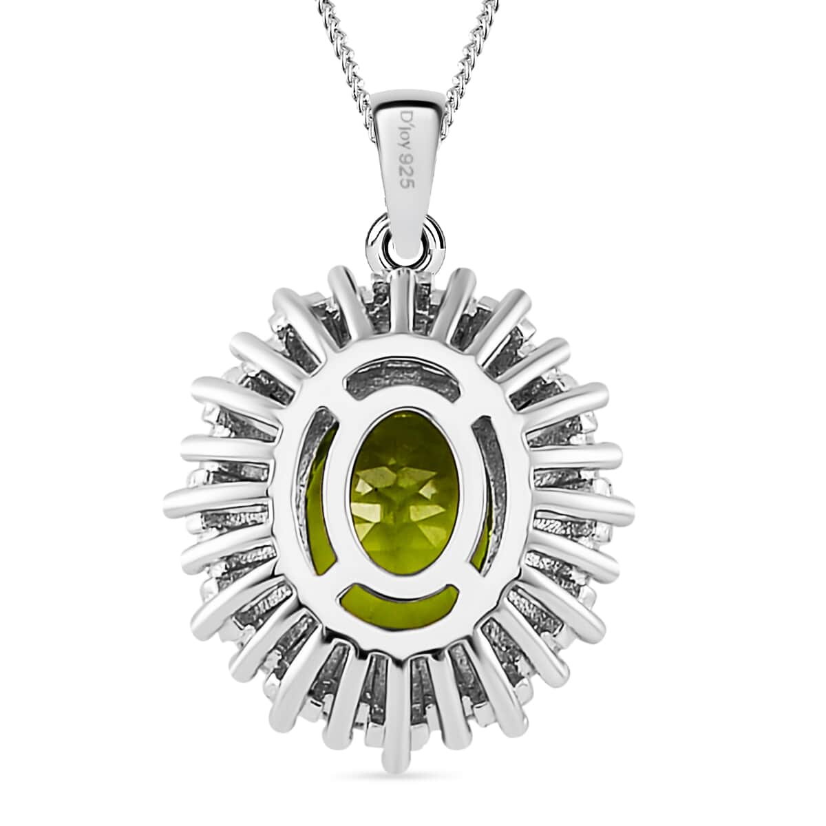 Hebei Peridot and Moissanite 3.70 ctw Victory Tribute Pendant Necklace in Platinum Over and Rhodium Over Sterling Silver 18 Inches image number 4