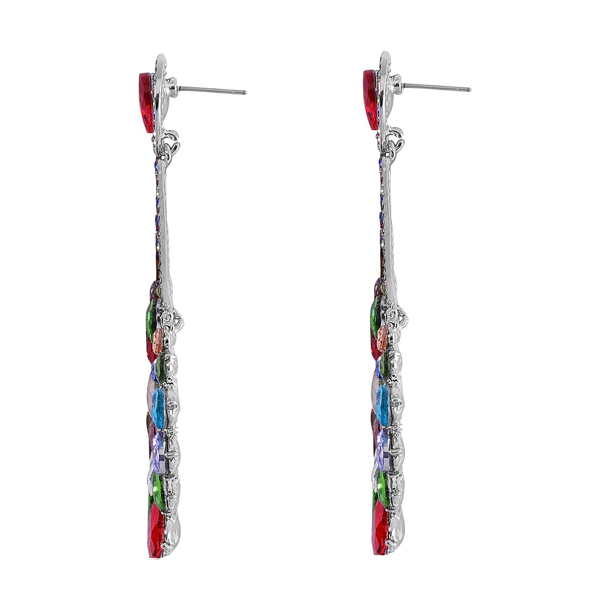 Gift Set - Multi Color Austrian Crystal Snake Chain Bracelet with Interchangeable 12 pcs Charms (7.0-9.0In) and Earrings in Silvertone