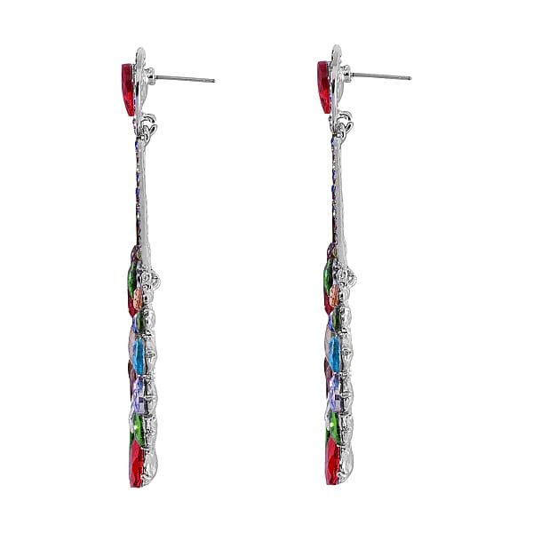 Gift Set - Multi Color Austrian Crystal Snake Chain Bracelet with Interchangeable 12 pcs Charms (7.0-9.0In) and Earrings in Silvertone