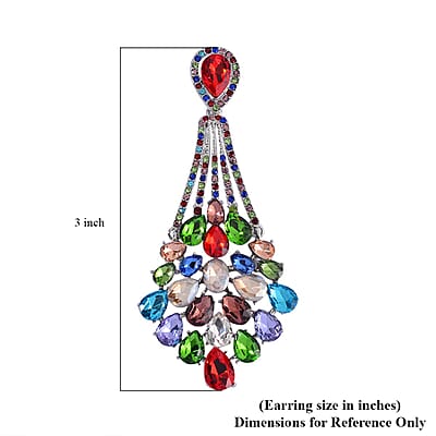 Gift Set - Multi Color Austrian Crystal Snake Chain Bracelet with Interchangeable 12 pcs Charms (7.0-9.0In) and Earrings in Silvertone