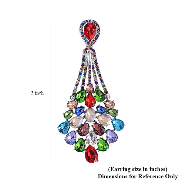 Gift Set - Multi Color Austrian Crystal Snake Chain Bracelet with Interchangeable 12 pcs Charms (7.0-9.0In) and Earrings in Silvertone