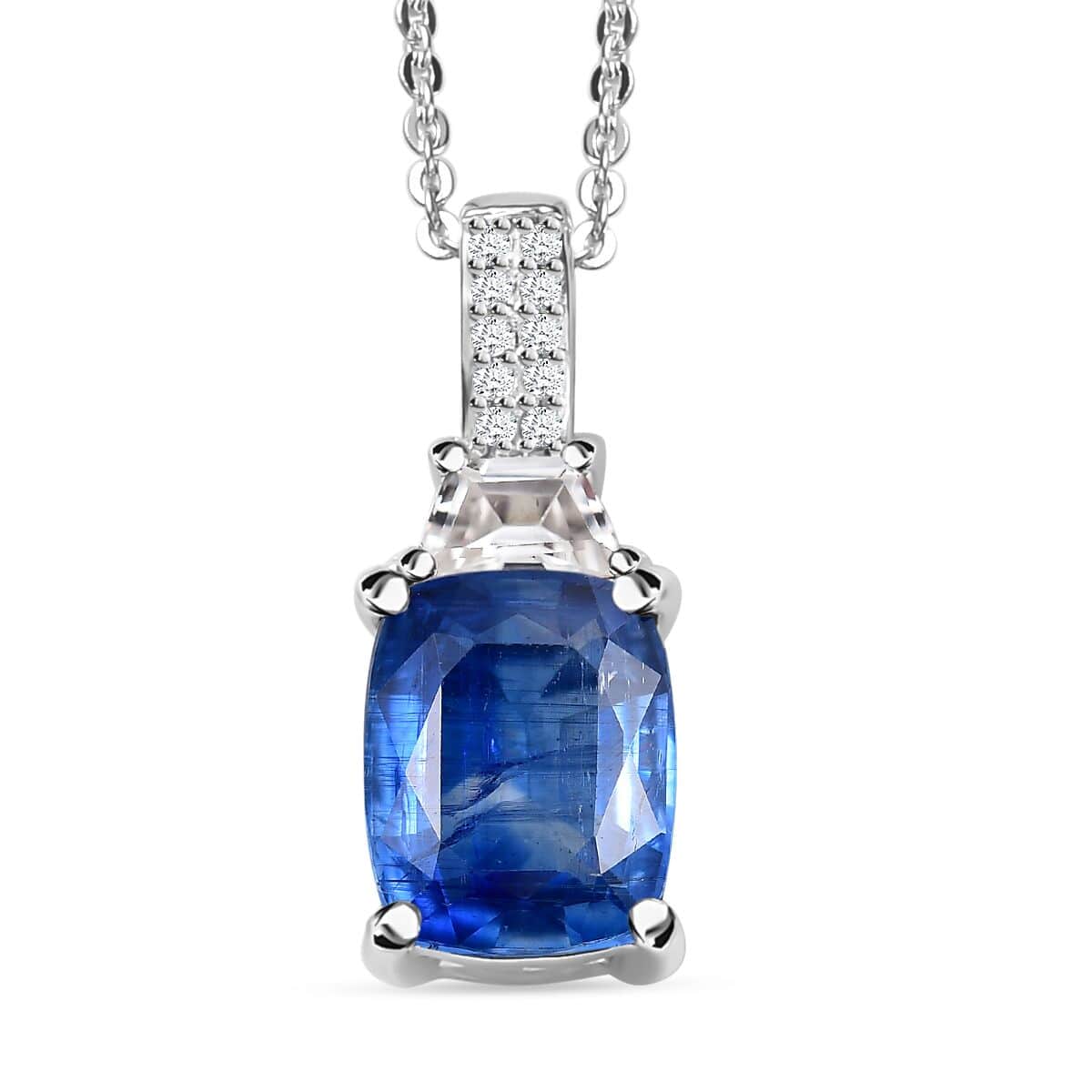 Kasmir Kyanite, White Zircon Pendant Necklace (20 Inches) in Rhodium Over Sterling Silver 3.10 ctw image number 0