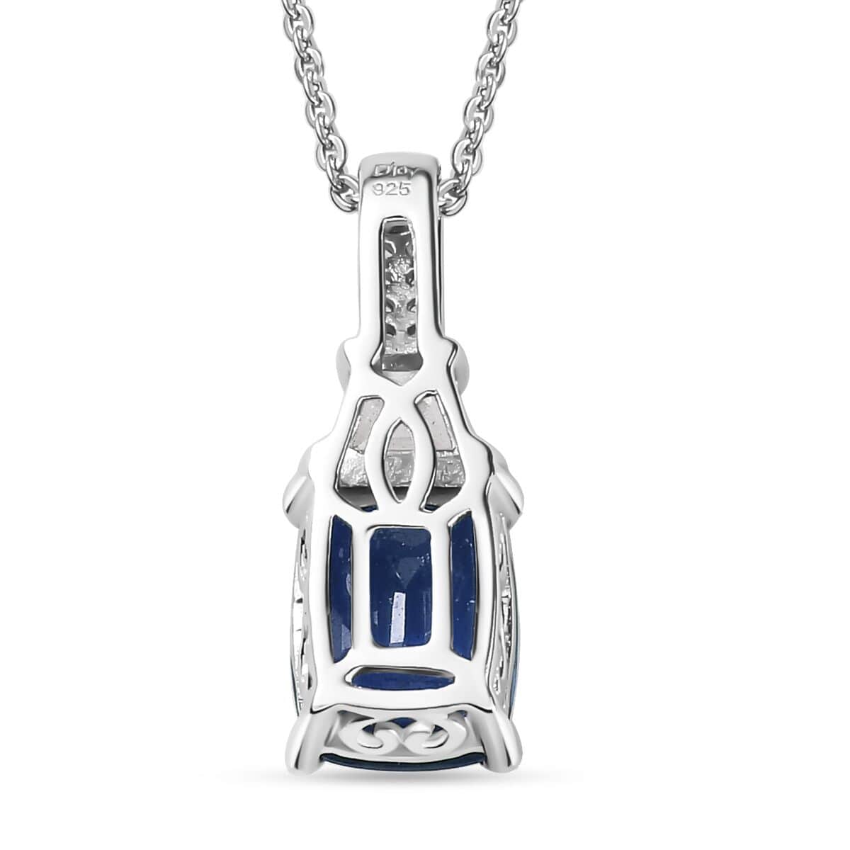 Kasmir Kyanite, White Zircon Pendant Necklace (20 Inches) in Rhodium Over Sterling Silver 3.10 ctw image number 4