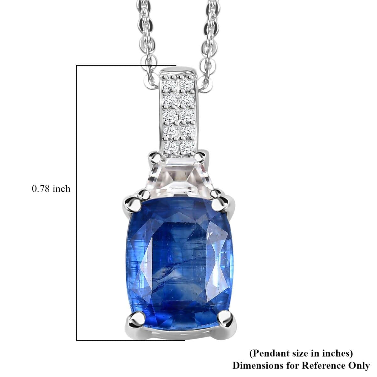 Kasmir Kyanite, White Zircon Pendant Necklace (20 Inches) in Rhodium Over Sterling Silver 3.10 ctw image number 6