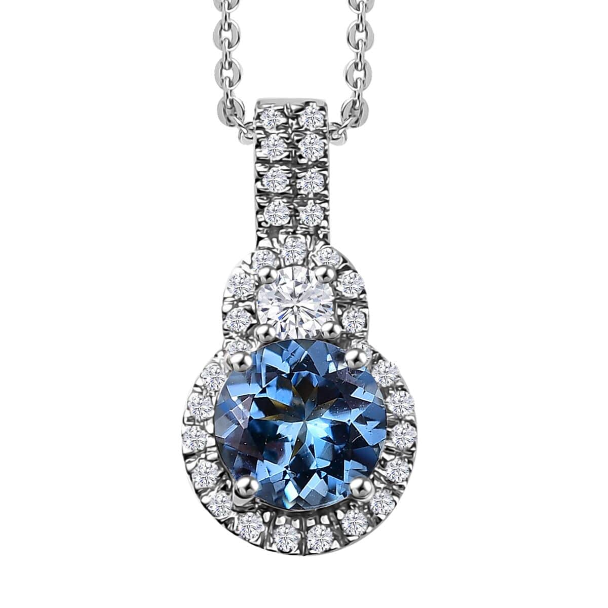 Certified & Appraised Rhapsody AAAA Santa Maria Aquamarine and E-F VS Diamond Pendant Necklace in 950 Platinum 18 Inches 1.16 ctw image number 0