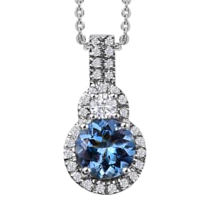 Certified & Appraised Rhapsody AAAA Santa Maria Aquamarine and E-F VS Diamond Pendant Necklace in 950 Platinum 18 Inches 1.16 ctw