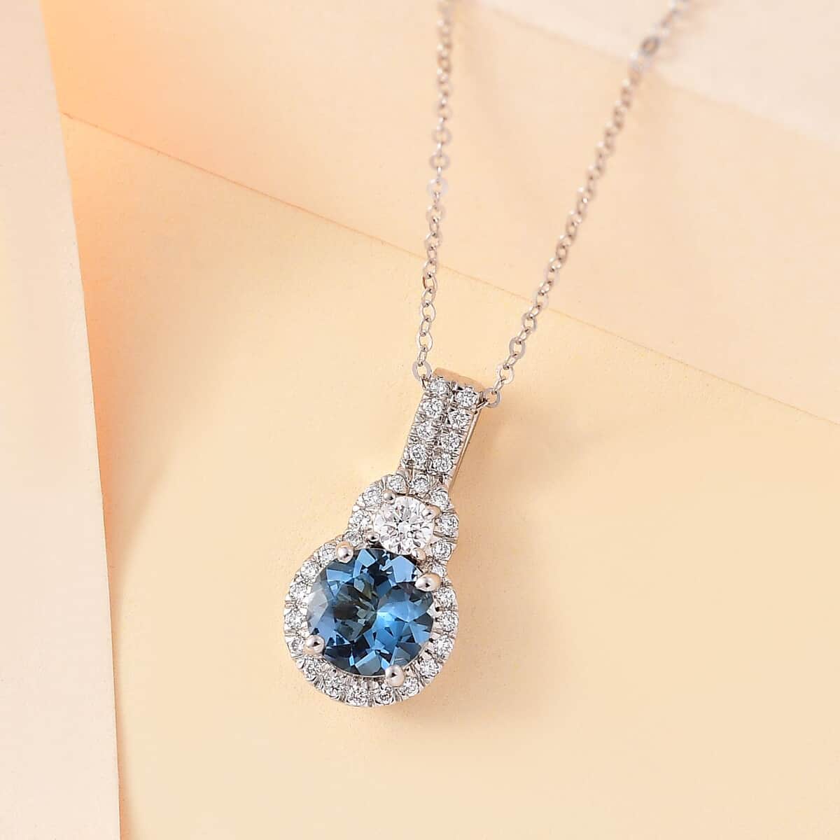 Certified & Appraised Rhapsody AAAA Santa Maria Aquamarine and E-F VS Diamond Pendant Necklace in 950 Platinum 18 Inches 1.16 ctw image number 1