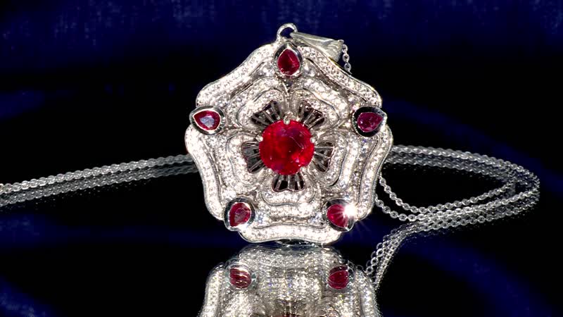 GP Italian Garden Collection Niassa Ruby (FF) and White Zircon 7.40 ctw Pendant Necklace in Rhodium Over Sterling Silver 20 Inches
