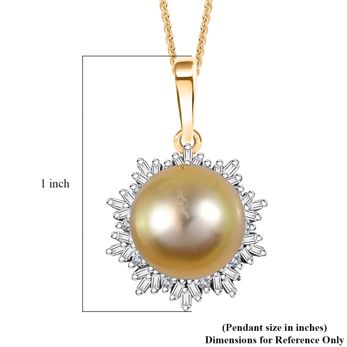 South Sea Golden Pearl 11-12mm and Diamond 0.30 ctw Sunburst Pendant Necklace in 18K Vermeil Yellow Gold Over Sterling Silver 20 Inches image number 6