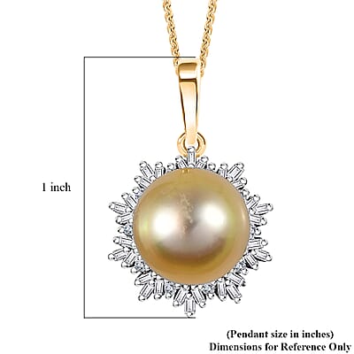 South Sea Golden Pearl 11-12mm and Diamond 0.30 ctw Sunburst Pendant Necklace in 18K Vermeil Yellow Gold Over Sterling Silver 20 Inches