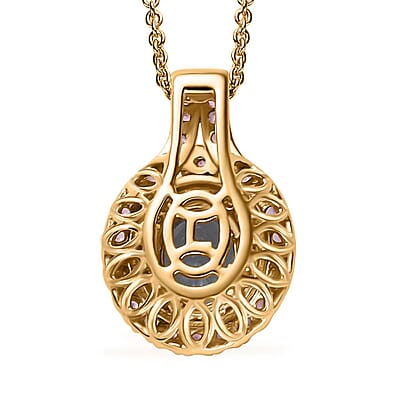 Certified & Appraised Luxoro AAA Santa Maria Aquamarine, Mahenge Spinel and I2 Diamond 1.80 ctw Double Halo Pendant Necklace in 14K Yellow Gold 20 Inches
