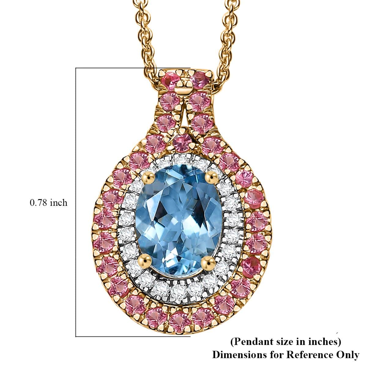 Certified & Appraised Luxoro AAA Santa Maria Aquamarine, Mahenge Spinel and I2 Diamond 1.80 ctw Double Halo Pendant Necklace in 14K Yellow Gold 20 Inches image number 6