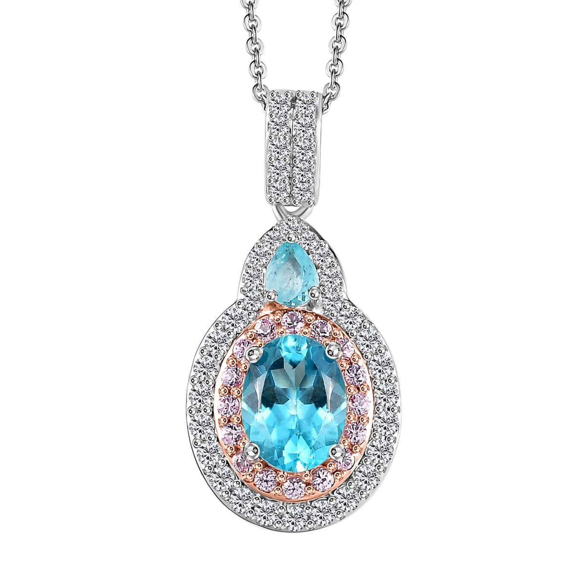 Betroka Blue Apatite, Multi Gemstone Pendant Necklace (20 Inches) in Rhodium Over Sterling Silver 2.25 ctw image number 0