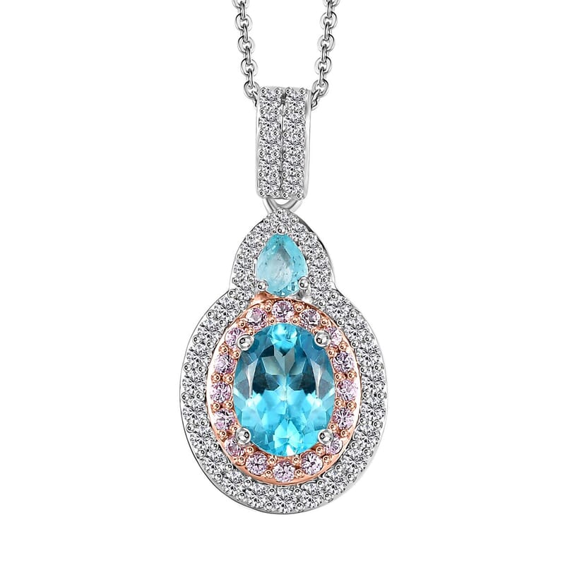 Betroka Blue Apatite and Multi Gemstone Pendant Necklace 2.50 ctw in Rhodium Over Sterling Silver 20 Inches
