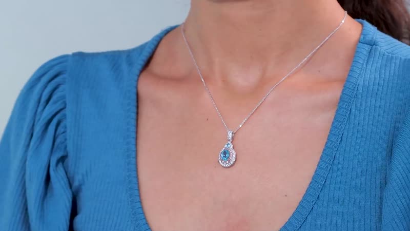 Betroka Blue Apatite, Multi Gemstone Pendant Necklace (20 Inches) in Rhodium Over Sterling Silver 2.25 ctw