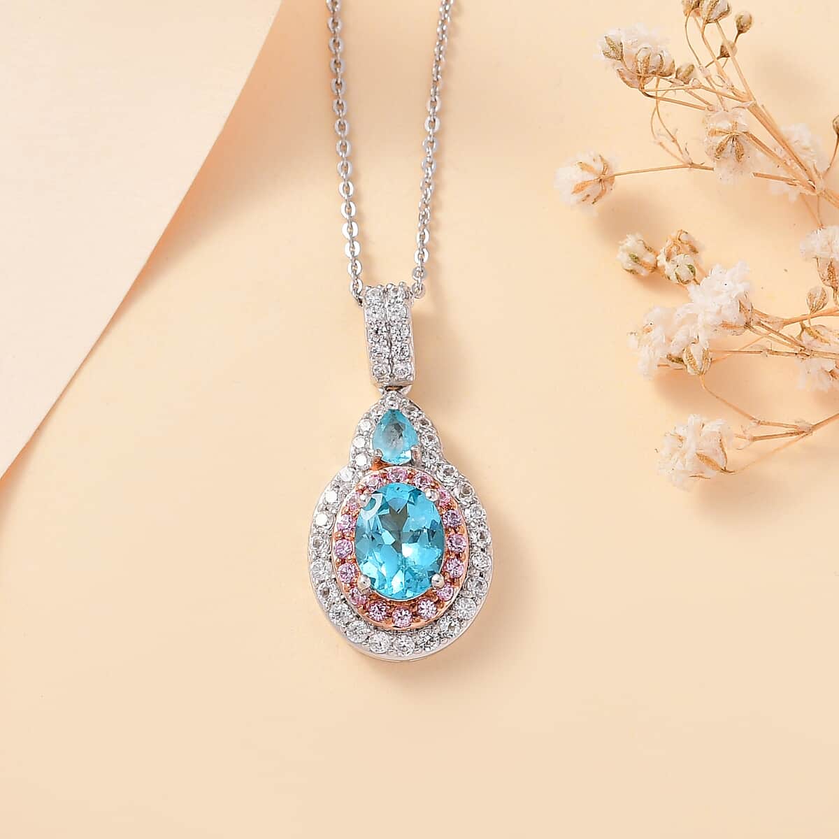 Betroka Blue Apatite, Multi Gemstone Pendant Necklace (20 Inches) in Rhodium Over Sterling Silver 2.25 ctw image number 1