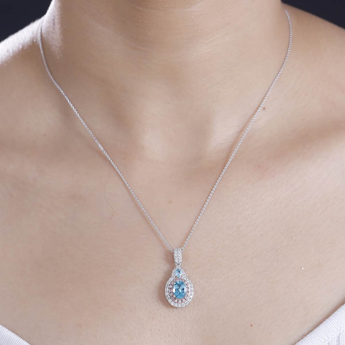 Betroka Blue Apatite, Multi Gemstone Pendant Necklace (20 Inches) in Rhodium Over Sterling Silver 2.25 ctw image number 2