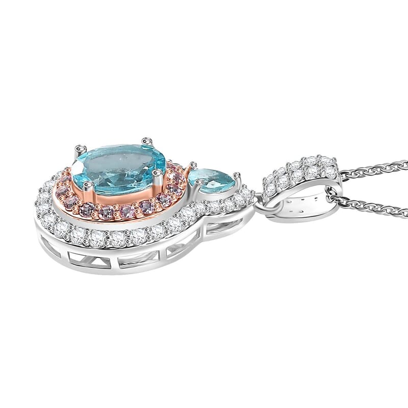 Betroka Blue Apatite and Multi Gemstone Pendant Necklace 2.50 ctw in Rhodium Over Sterling Silver 20 Inches