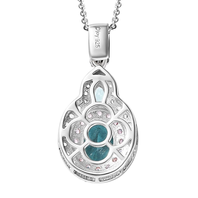 Betroka Blue Apatite and Multi Gemstone Pendant Necklace 2.50 ctw in Rhodium Over Sterling Silver 20 Inches