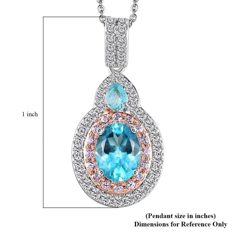 Betroka Blue Apatite and Multi Gemstone Pendant Necklace 2.50 ctw in Rhodium Over Sterling Silver 20 Inches