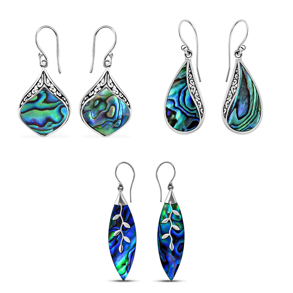 Set of 3 Abalone Shell Earrings in Sterling Silver image number 0