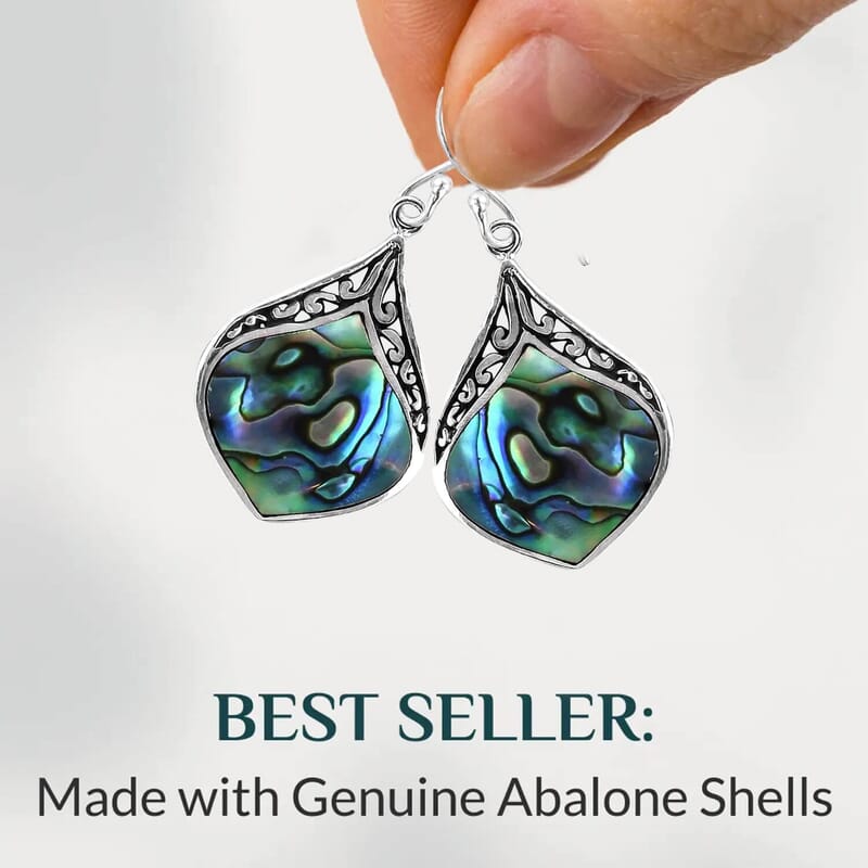 Abalone Shell Inlay, Resin Block Stretch Bracelet and Earrings in Sterling Silver