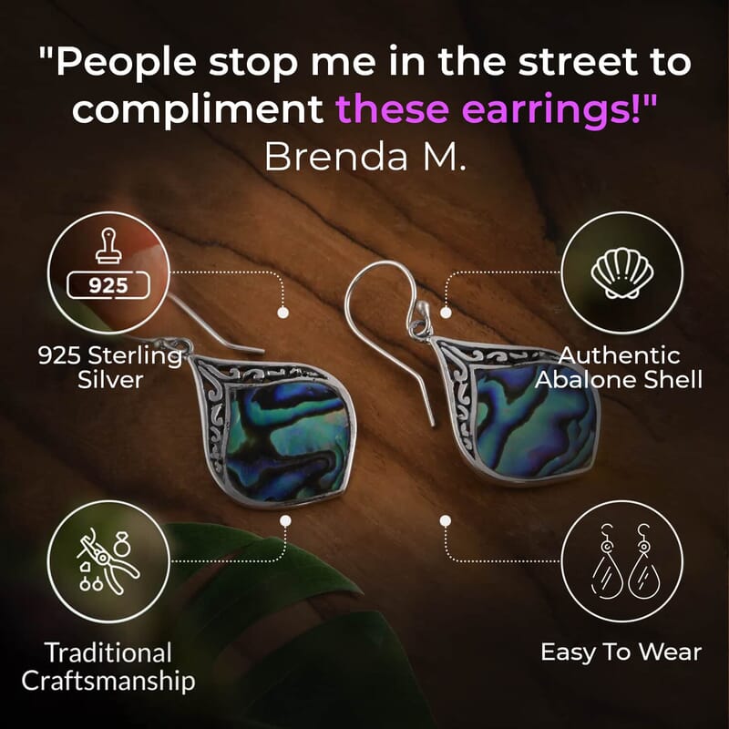 Abalone Shell Inlay, Resin Block Stretch Bracelet and Earrings in Sterling Silver