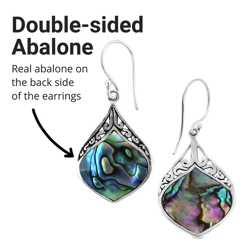 Abalone Shell Inlay, Resin Block Stretch Bracelet and Earrings in Sterling Silver