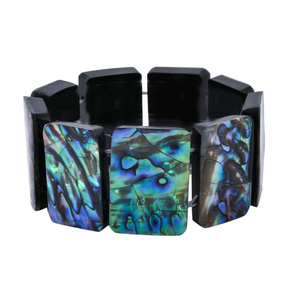 Abalone Shell Inlay, Resin Block Stretch Bracelet and Earrings in Sterling Silver image number 7