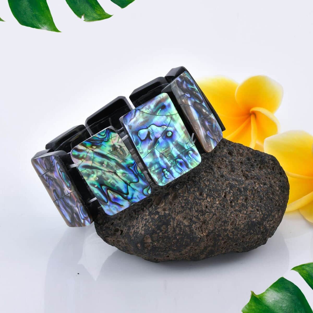 Abalone Shell Inlay, Resin Block Stretch Bracelet and Earrings in Sterling Silver image number 8