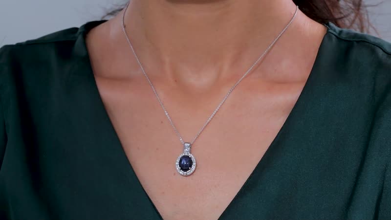 Blue Star Sapphire (DF) and Moissanite 6.90 ctw Celestial Pendant Necklace in Rhodium Over Sterling Silver 20 Inches