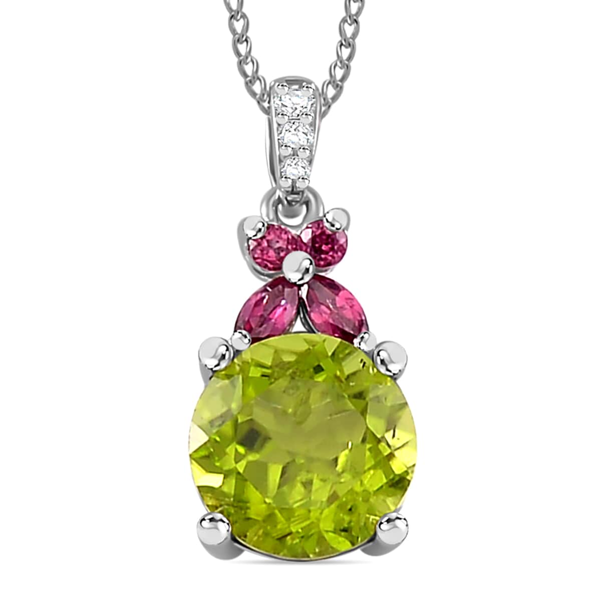 Rhodium & buy Brass Halo Green Peridot & White Topaz Designer Necklace