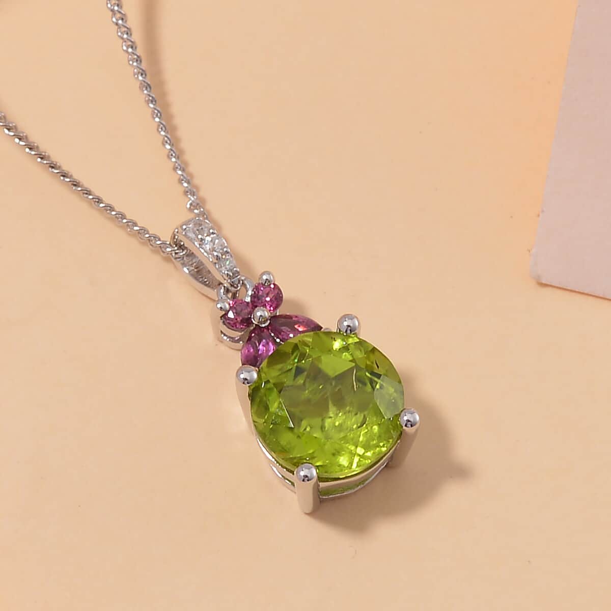 Hebei Peridot and Multi Gemstone 3.35 ctw Flutter Wing Pendant Necklace in Rhodium Over Sterling Silver 18 Inches image number 1