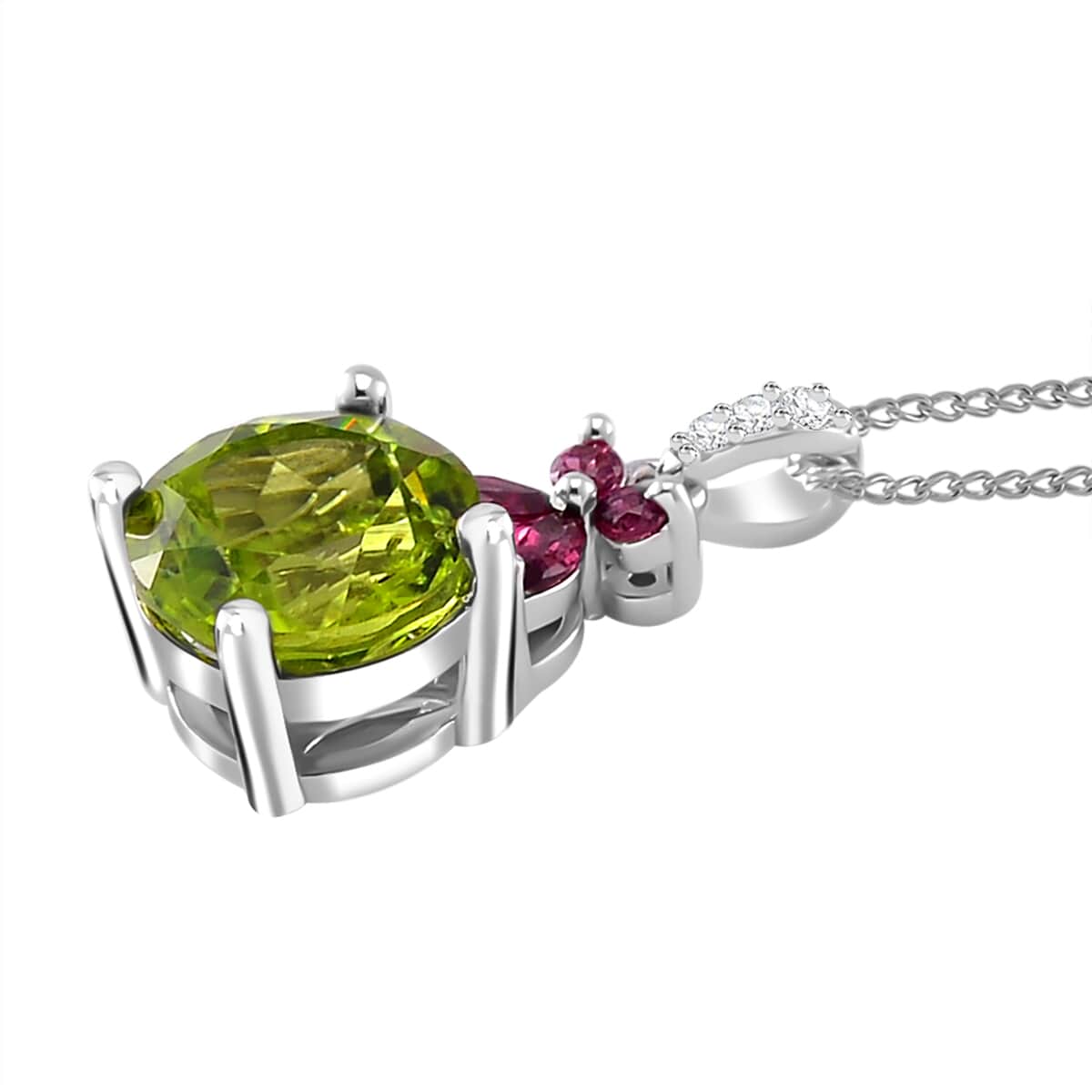 Hebei Peridot and Multi Gemstone 3.35 ctw Flutter Wing Pendant Necklace in Rhodium Over Sterling Silver 18 Inches image number 3