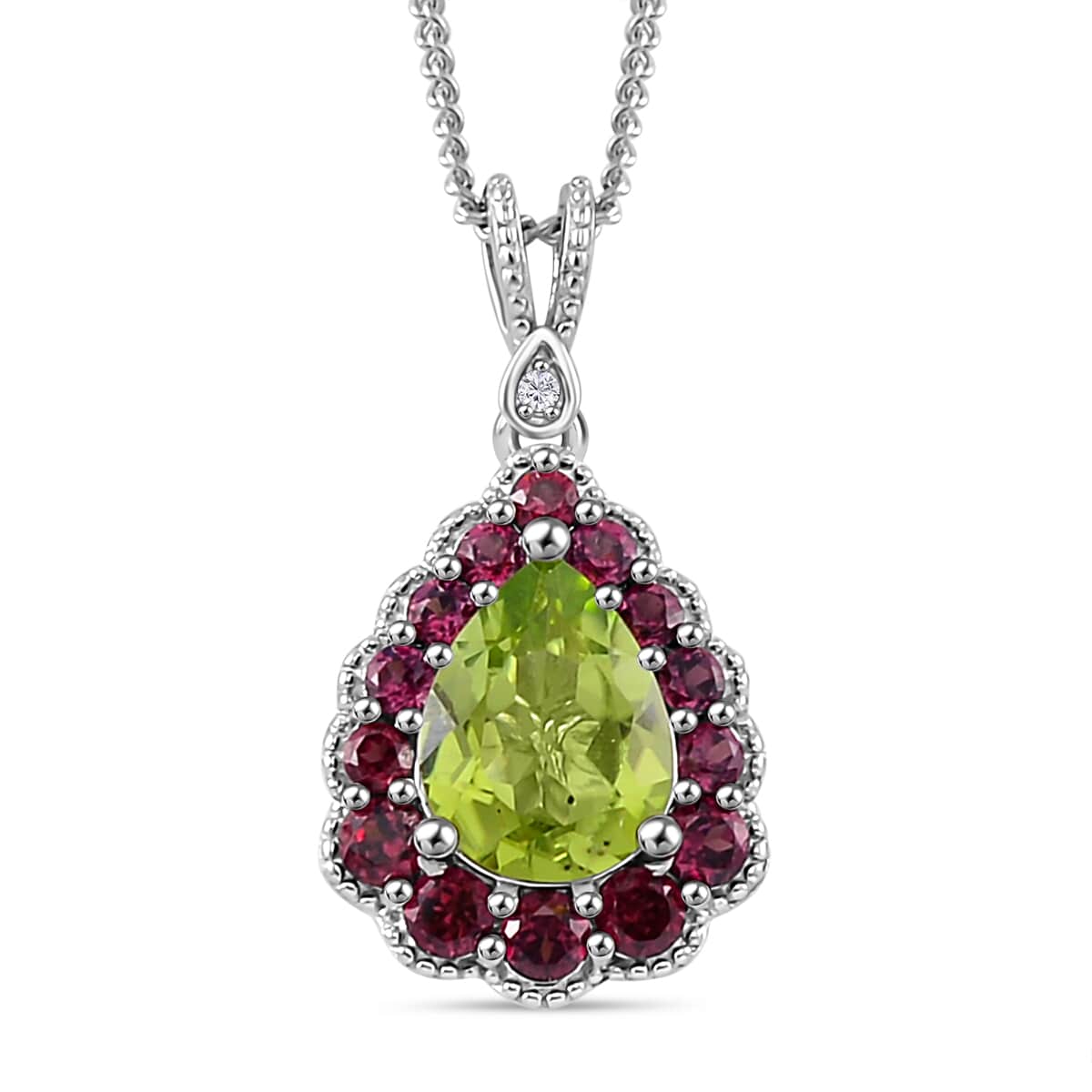 Hebei Peridot and Multi Gemstone 2.60 ctw Majestic Wall Pendant Necklace in Platinum and Rhodium Over Sterling Silver 18 Inches image number 0