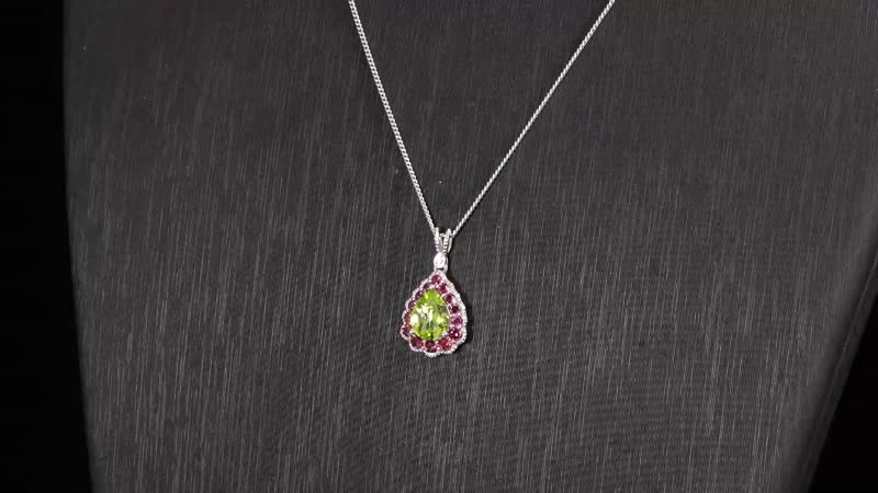 Hebei Peridot and Multi Gemstone 2.60 ctw Majestic Wall Pendant Necklace in Platinum and Rhodium Over Sterling Silver 18 Inches